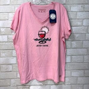NWT Life is Good Jersey Shore Womens Crusher Tee XL Pink Cotton Wine Beach Waves